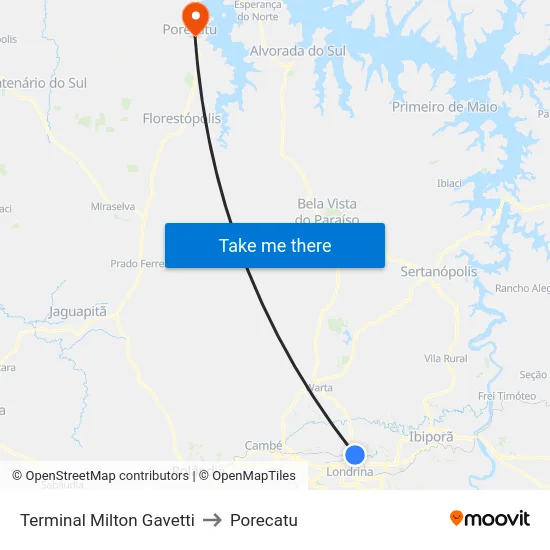 Terminal Milton Gavetti to Porecatu map