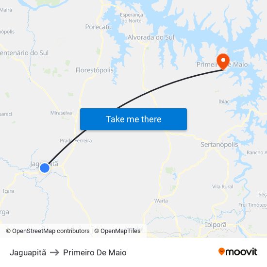 Jaguapitã to Primeiro De Maio map