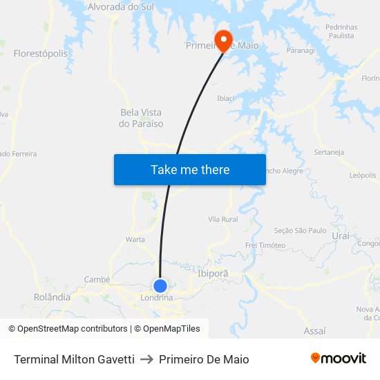 Terminal Milton Gavetti to Primeiro De Maio map