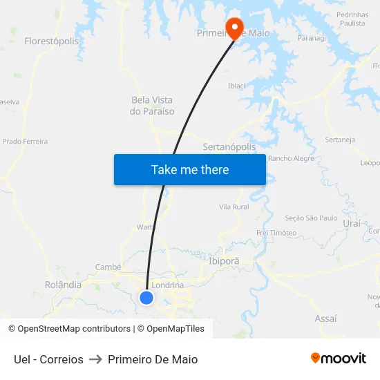 Uel - Correios to Primeiro De Maio map