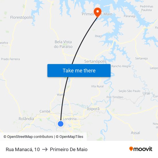 Rua Manacá, 10 to Primeiro De Maio map