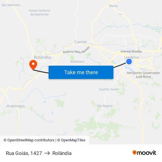 Rua Goiás, 1427 to Rolândia map