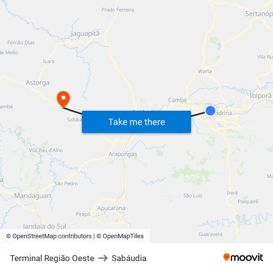 Terminal  Região Oeste to Sabáudia map