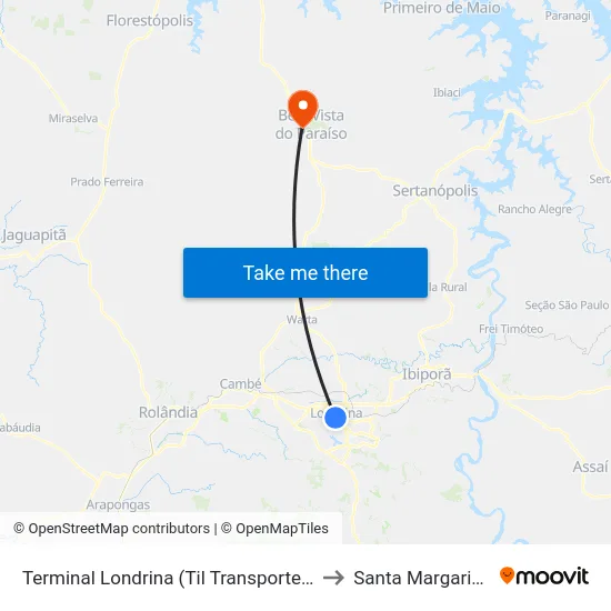 Terminal Londrina (Til Transportes) to Santa Margarida map