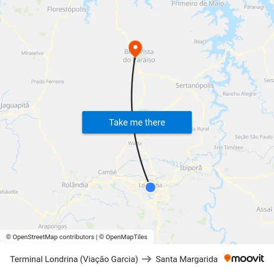 Terminal Londrina  (Viação Garcia) to Santa Margarida map