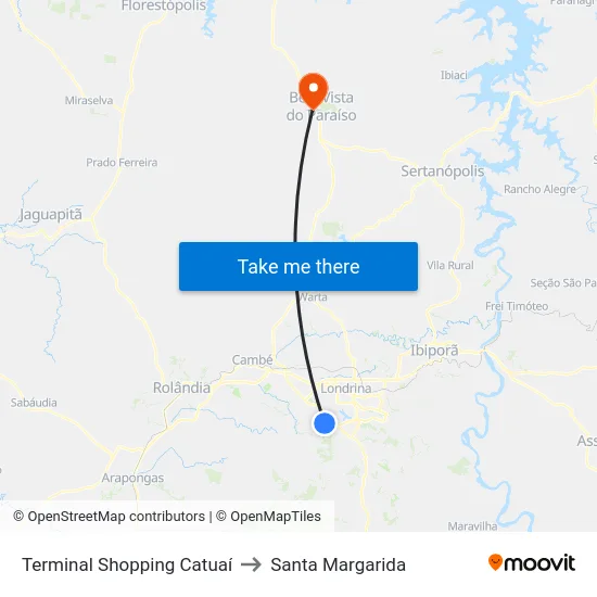 Terminal Shopping Catuaí to Santa Margarida map