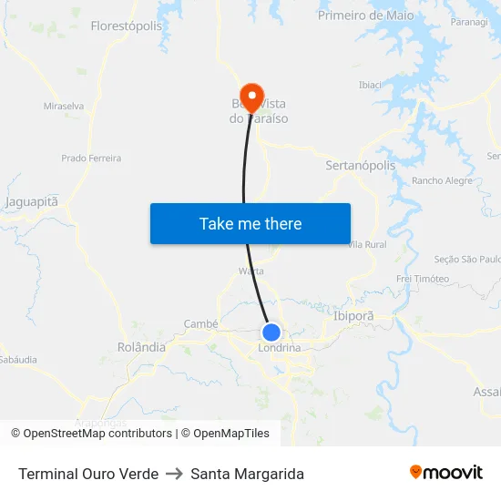 Terminal Ouro Verde to Santa Margarida map