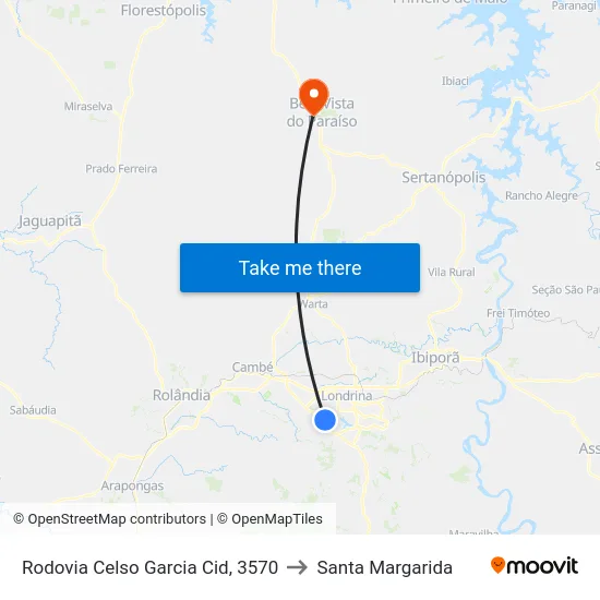Rodovia Celso Garcia Cid, 3570 to Santa Margarida map