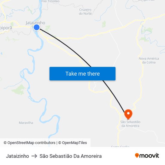 Jataizinho to São Sebastião Da Amoreira map
