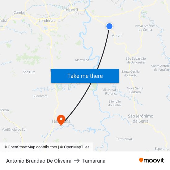 Antonio Brandao De Oliveira to Tamarana map