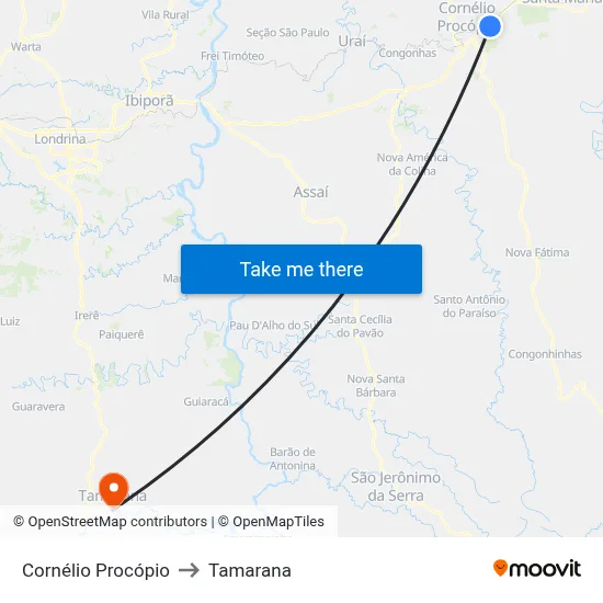 Cornélio Procópio to Tamarana map