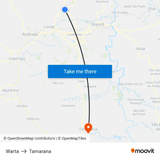 Warta to Tamarana map
