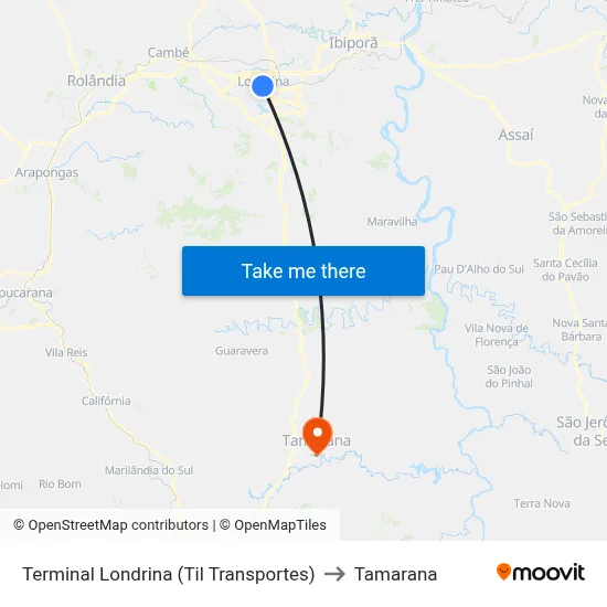 Terminal Londrina (Til Transportes) to Tamarana map