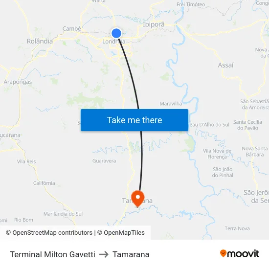 Terminal Milton Gavetti to Tamarana map