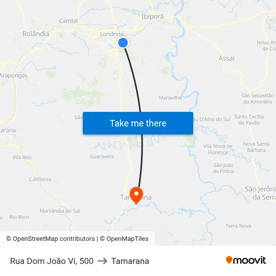 Rua Dom João Vi, 500 to Tamarana map