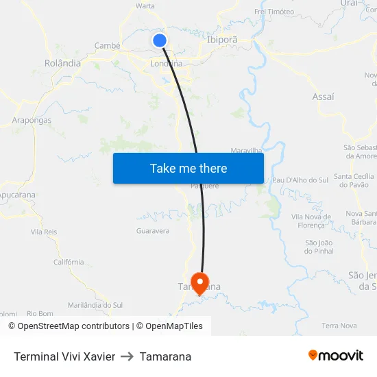 Terminal Vivi Xavier to Tamarana map