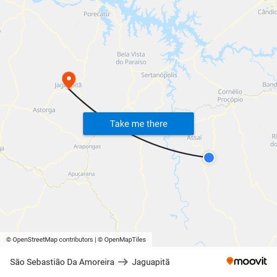 São Sebastião Da Amoreira to Jaguapitã map