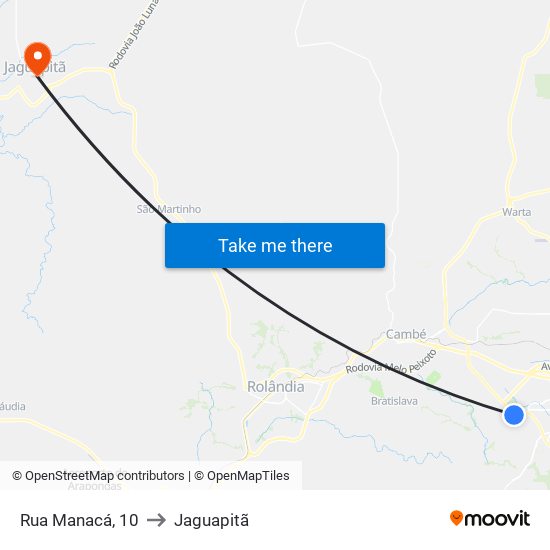 Rua Manacá, 10 to Jaguapitã map