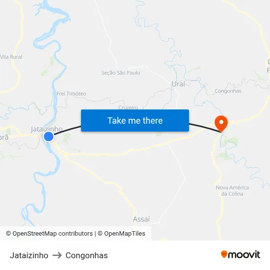 Jataizinho to Congonhas map