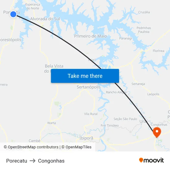 Porecatu to Congonhas map