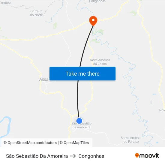 São Sebastião Da Amoreira to Congonhas map