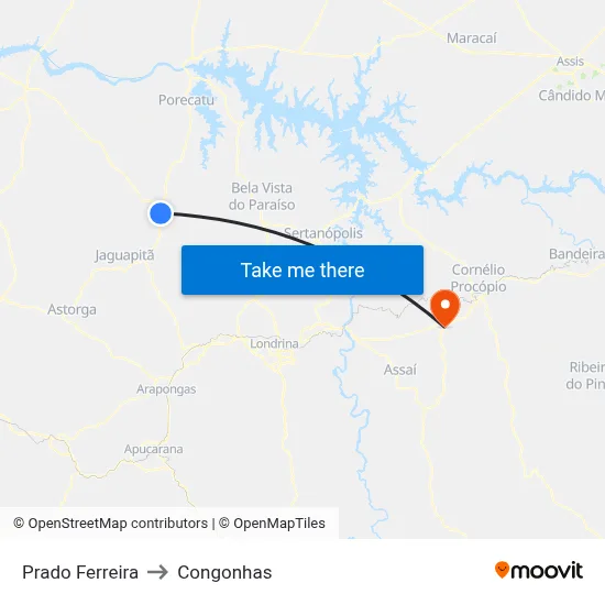 Prado Ferreira to Congonhas map
