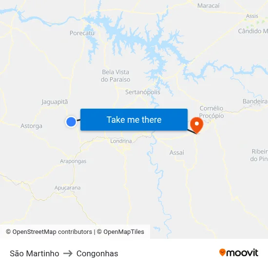 São Martinho to Congonhas map