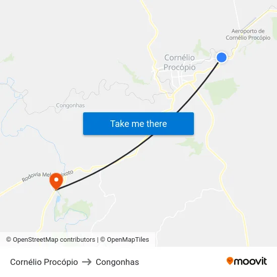 Cornélio Procópio to Congonhas map