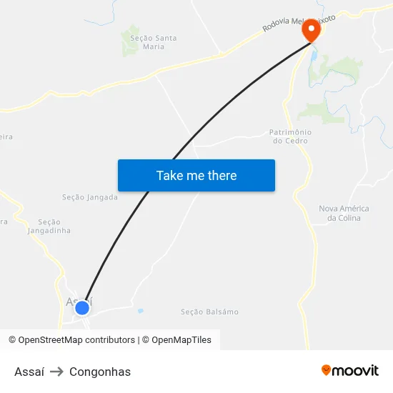 Assaí to Congonhas map