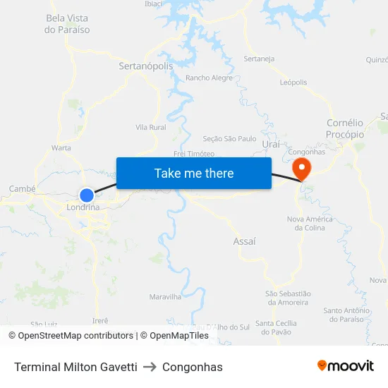 Terminal Milton Gavetti to Congonhas map