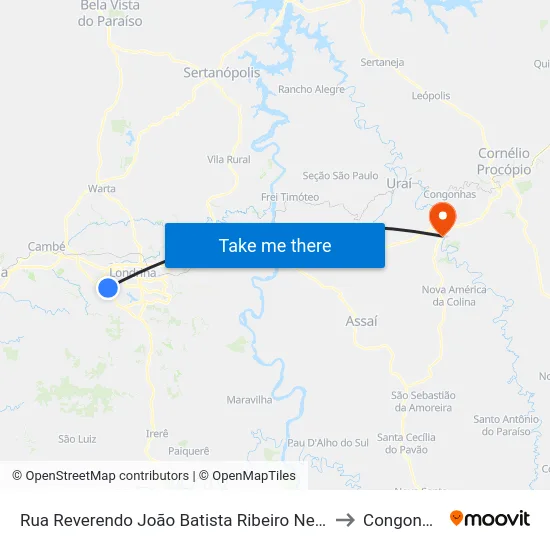 Rua Reverendo João Batista Ribeiro Neto, 76 to Congonhas map