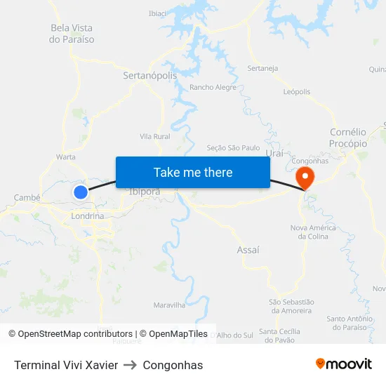 Terminal Vivi Xavier to Congonhas map