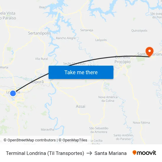 Terminal Londrina (Til Transportes) to Santa Mariana map