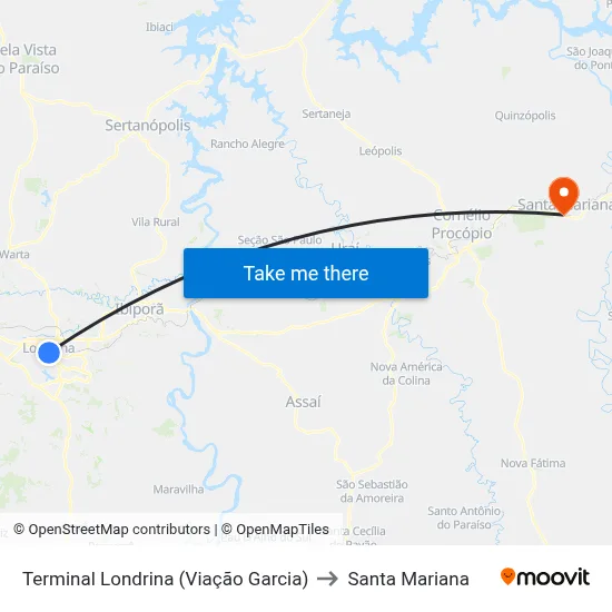 Terminal Londrina  (Viação Garcia) to Santa Mariana map
