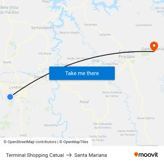Terminal Shopping Catuaí to Santa Mariana map