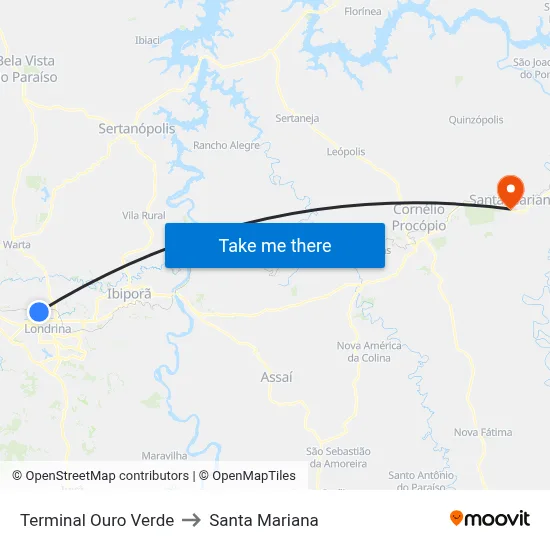 Terminal Ouro Verde to Santa Mariana map