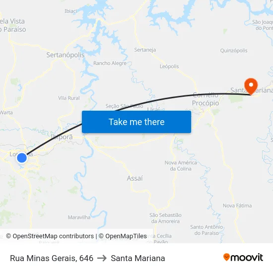 Rua Minas Gerais, 646 to Santa Mariana map