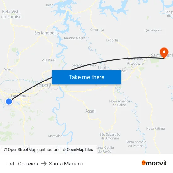 Uel - Correios to Santa Mariana map