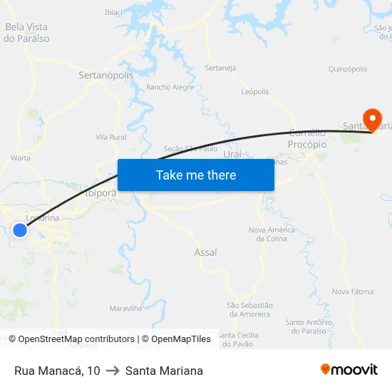 Rua Manacá, 10 to Santa Mariana map