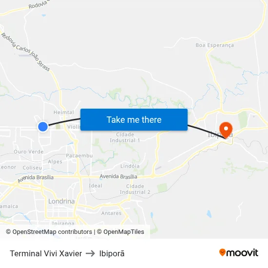 Terminal Vivi Xavier to Ibiporã map