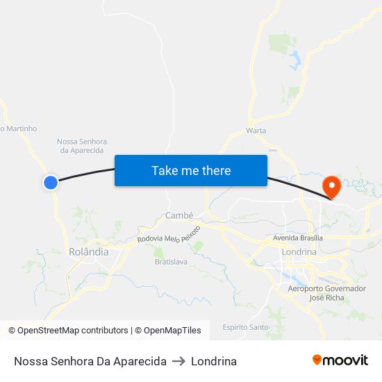 Nossa Senhora Da Aparecida to Londrina map