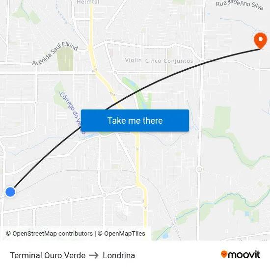 Terminal Ouro Verde to Londrina map