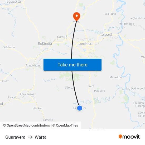 Guaravera to Warta map