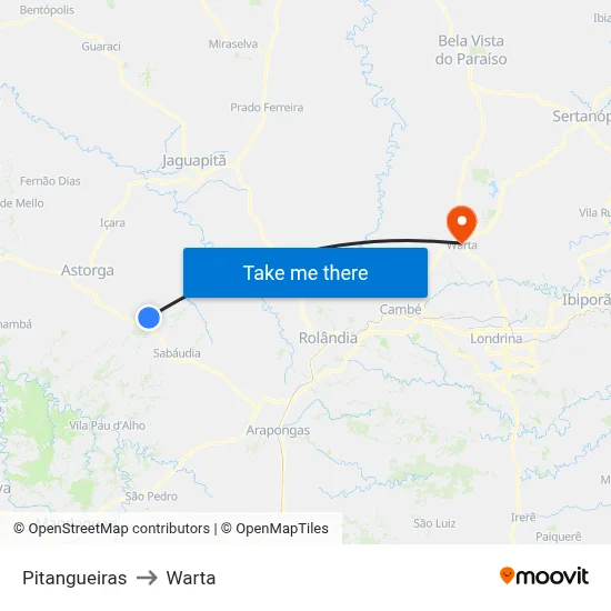 Pitangueiras to Warta map