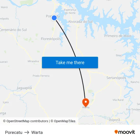 Porecatu to Warta map