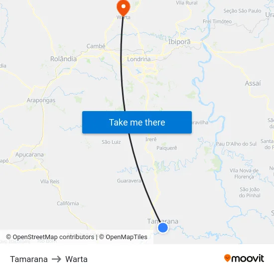 Tamarana to Warta map