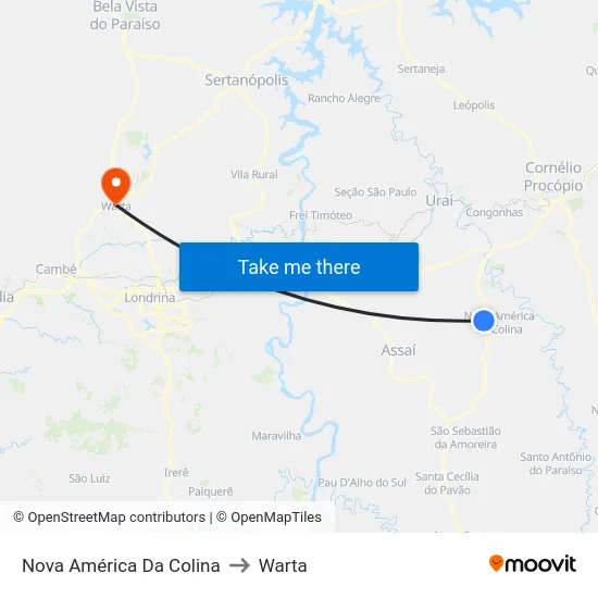 Nova América Da Colina to Warta map