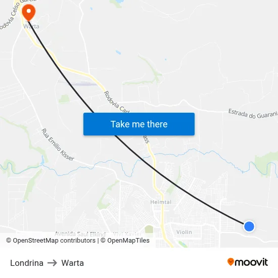 Londrina to Warta map