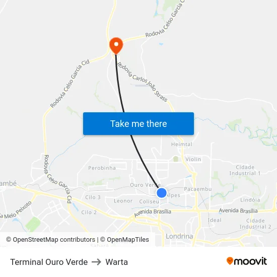Terminal Ouro Verde to Warta map