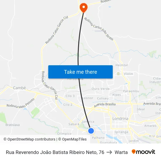 Rua Reverendo João Batista Ribeiro Neto, 76 to Warta map